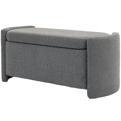 Bench, Bed Bench with Storage, Padded Bench with Lid, Teddy Velvet Look, Storage Chest, Chest Bench for Living Room, Bedroom, Gray, 105 x 44 x 45.5 cm