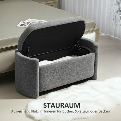 Bench, Bed Bench with Storage, Padded Bench with Lid, Teddy Velvet Look, Storage Chest, Chest Bench for Living Room, Bedroom, Gray, 105 x 44 x 45.5 cm