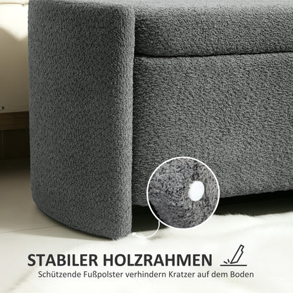 Bench, Bed Bench with Storage, Padded Bench with Lid, Teddy Velvet Look, Storage Chest, Chest Bench for Living Room, Bedroom, Gray, 105 x 44 x 45.5 cm