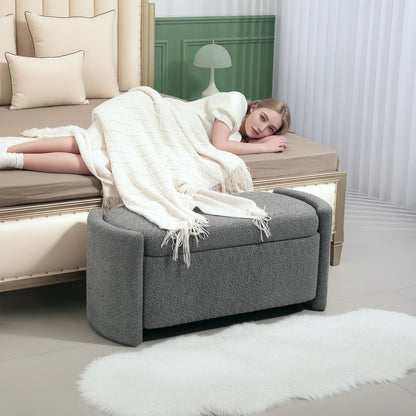 Bench, Bed Bench with Storage, Padded Bench with Lid, Teddy Velvet Look, Storage Chest, Chest Bench for Living Room, Bedroom, Gray, 105 x 44 x 45.5 cm