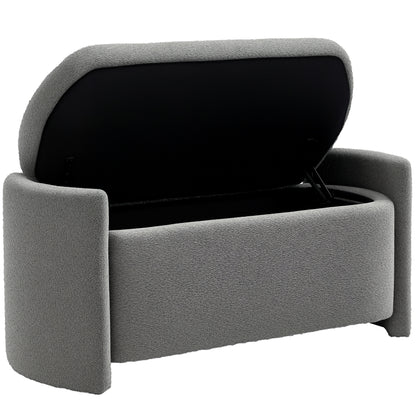 Bench, Bed Bench with Storage, Padded Bench with Lid, Teddy Velvet Look, Storage Chest, Chest Bench for Living Room, Bedroom, Gray, 105 x 44 x 45.5 cm