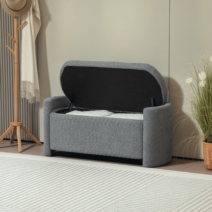 Bench, Bed Bench with Storage, Padded Bench with Lid, Teddy Velvet Look, Storage Chest, Chest Bench for Living Room, Bedroom, Gray, 105 x 44 x 45.5 cm