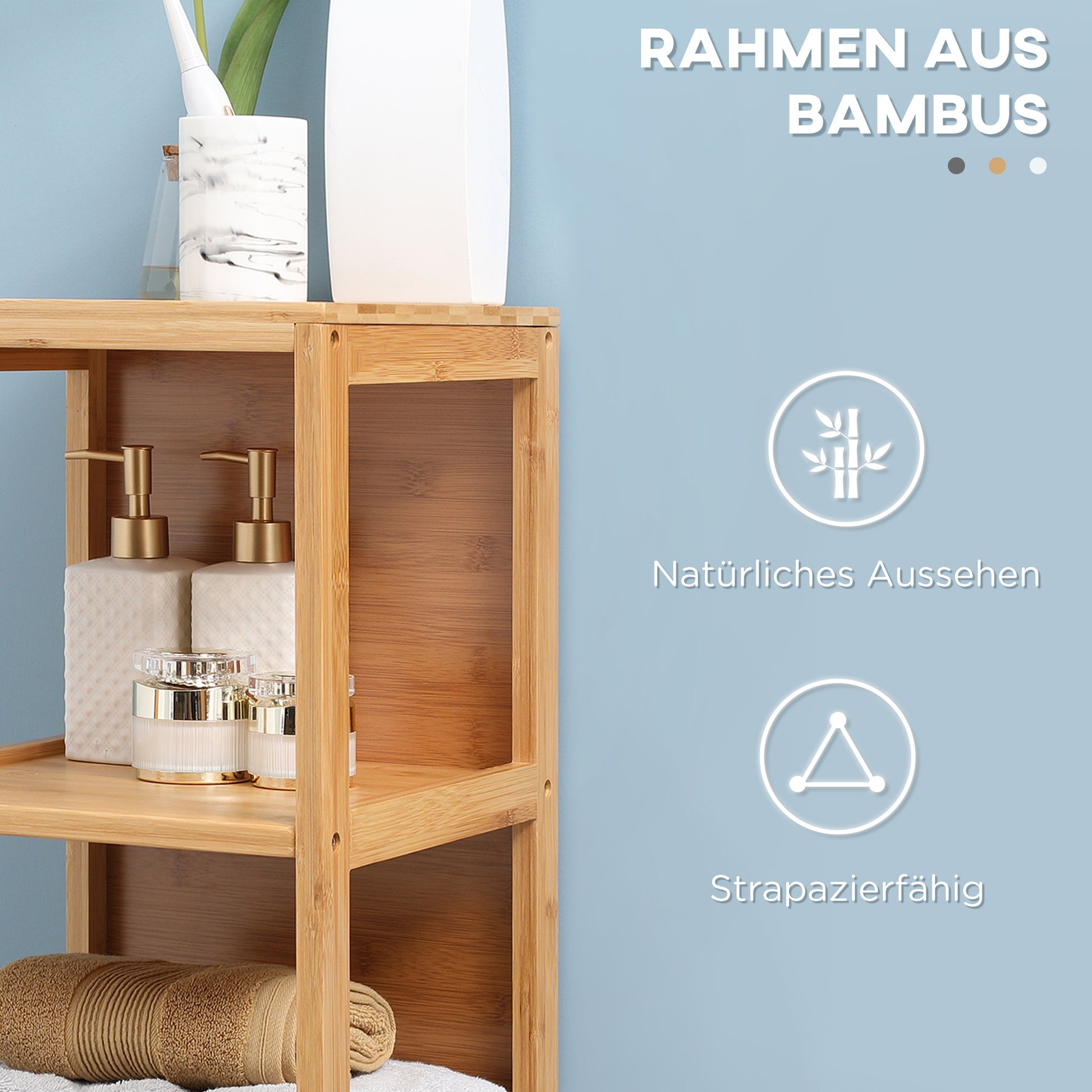 Bathroom Cabinet Vanity Cabinet with 2 Drawers, 3 Shelves, Bamboo Side Cabinet Slim Storage Cabinet for Bathroom, Living Room 30 x 30 x 140 cm Natural