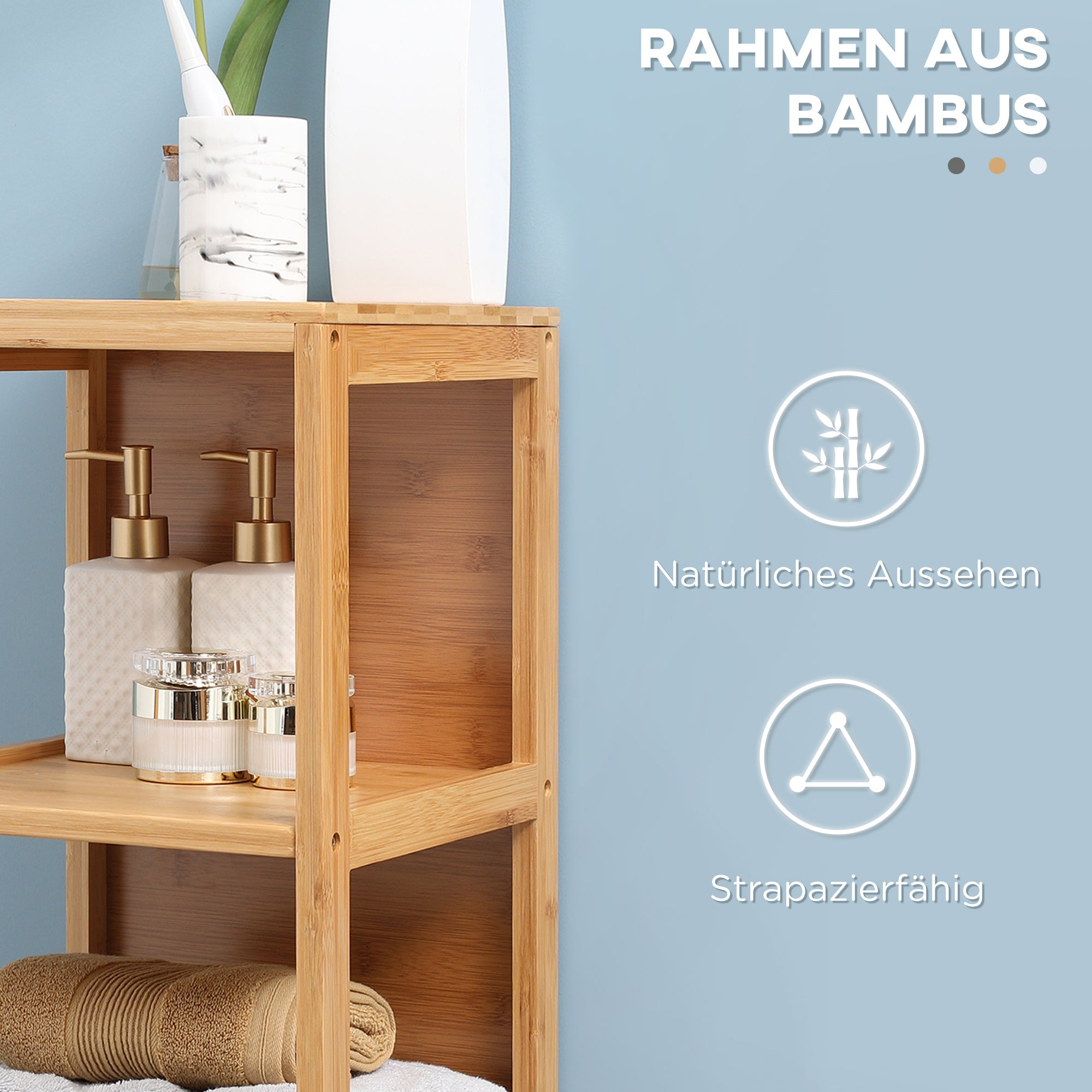 Bathroom Cabinet Vanity Cabinet with 2 Drawers, 3 Shelves, Bamboo Side Cabinet Slim Storage Cabinet for Bathroom, Living Room 30 x 30 x 140 cm Natural