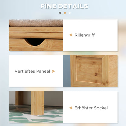 Bathroom Cabinet Vanity Cabinet with 2 Drawers, 3 Shelves, Bamboo Side Cabinet Slim Storage Cabinet for Bathroom, Living Room 30 x 30 x 140 cm Natural