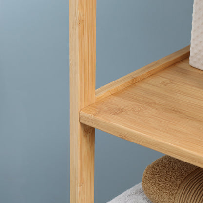 Bathroom Cabinet Vanity Cabinet with 2 Drawers, 3 Shelves, Bamboo Side Cabinet Slim Storage Cabinet for Bathroom, Living Room 30 x 30 x 140 cm Natural