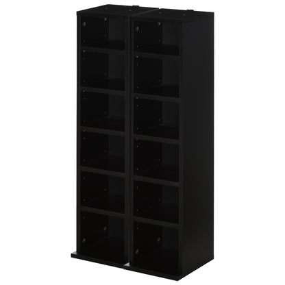 Set of 2 column shelves CD-DVD storage cabinet 6 + 6 compartments 21 x 22.5 x 88.5 cm max capacity 204 CD black