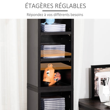 Set of 2 column shelves CD-DVD storage cabinet 6 + 6 compartments 21 x 22.5 x 88.5 cm max capacity 204 CD black