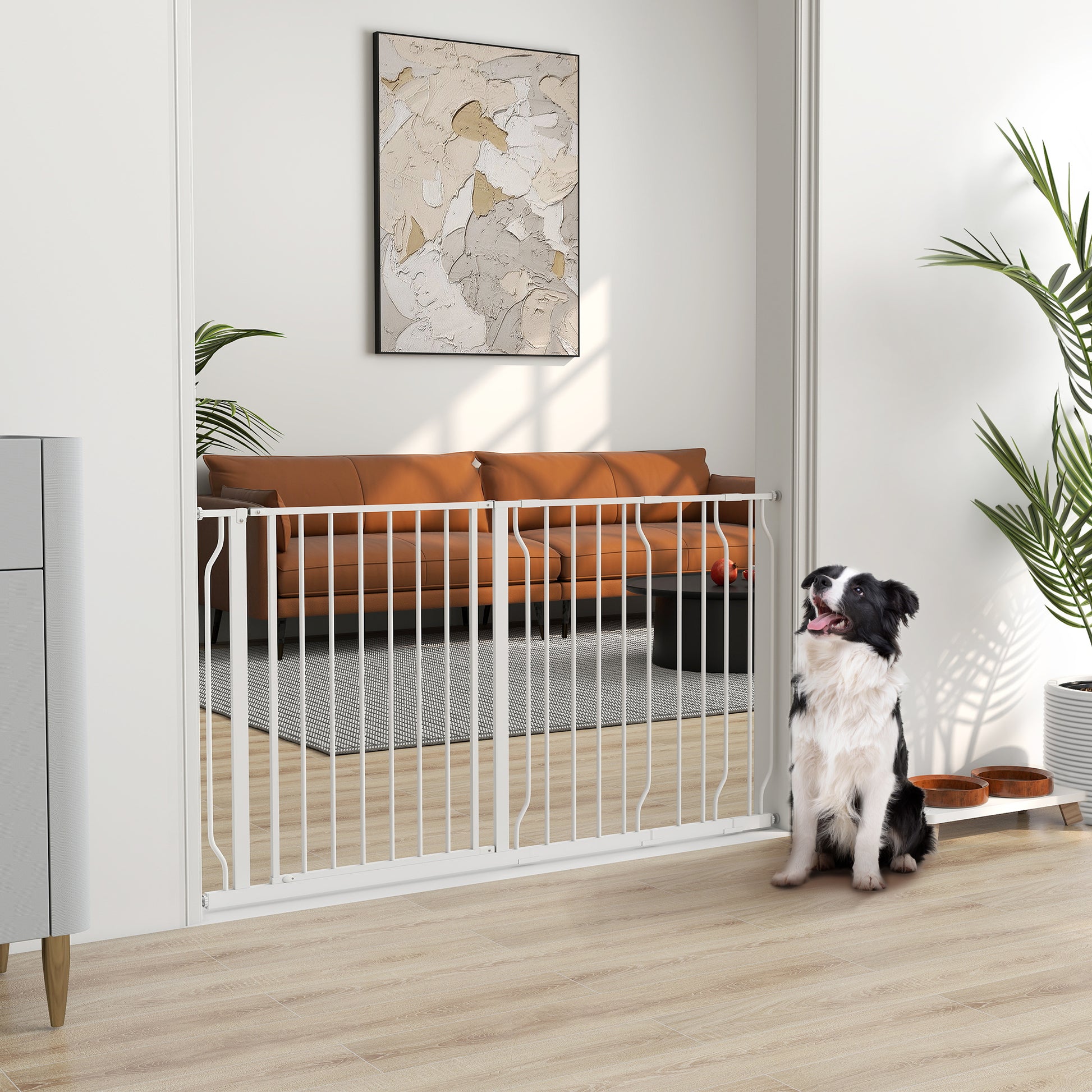 Door Guard Stair Protection with 10/20 cm Extension Door Guard without Drilling Stair Guard for Widths 75-145 cm Swivel on Both Sides Steel White