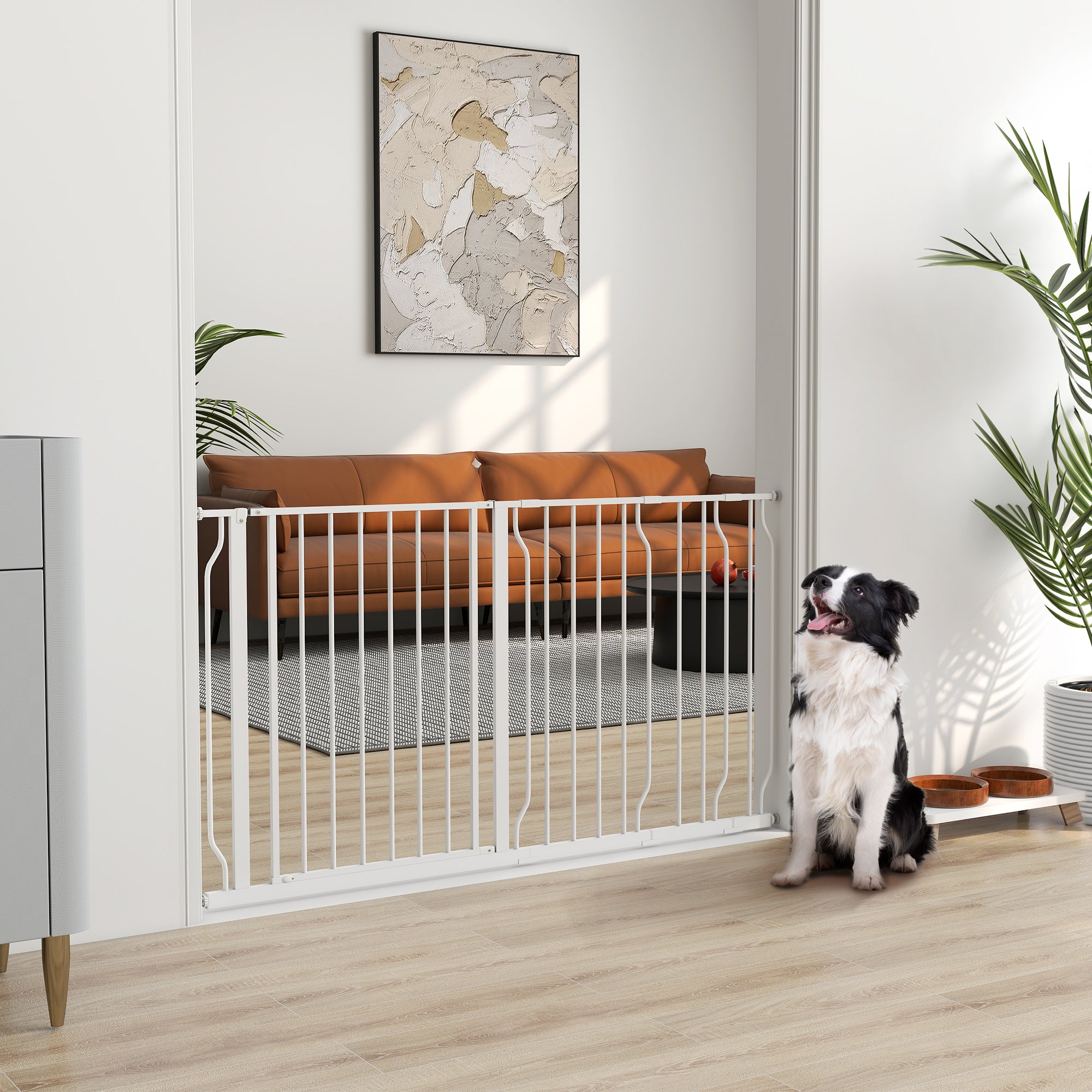 Door Guard Stair Protection with 10/20 cm Extension Door Guard without Drilling Stair Guard for Widths 75-145 cm Swivel on Both Sides Steel White