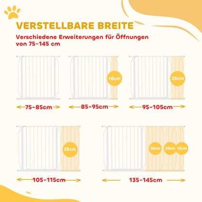 Door Guard Stair Protection with 10/20 cm Extension Door Guard without Drilling Stair Guard for Widths 75-145 cm Swivel on Both Sides Steel White
