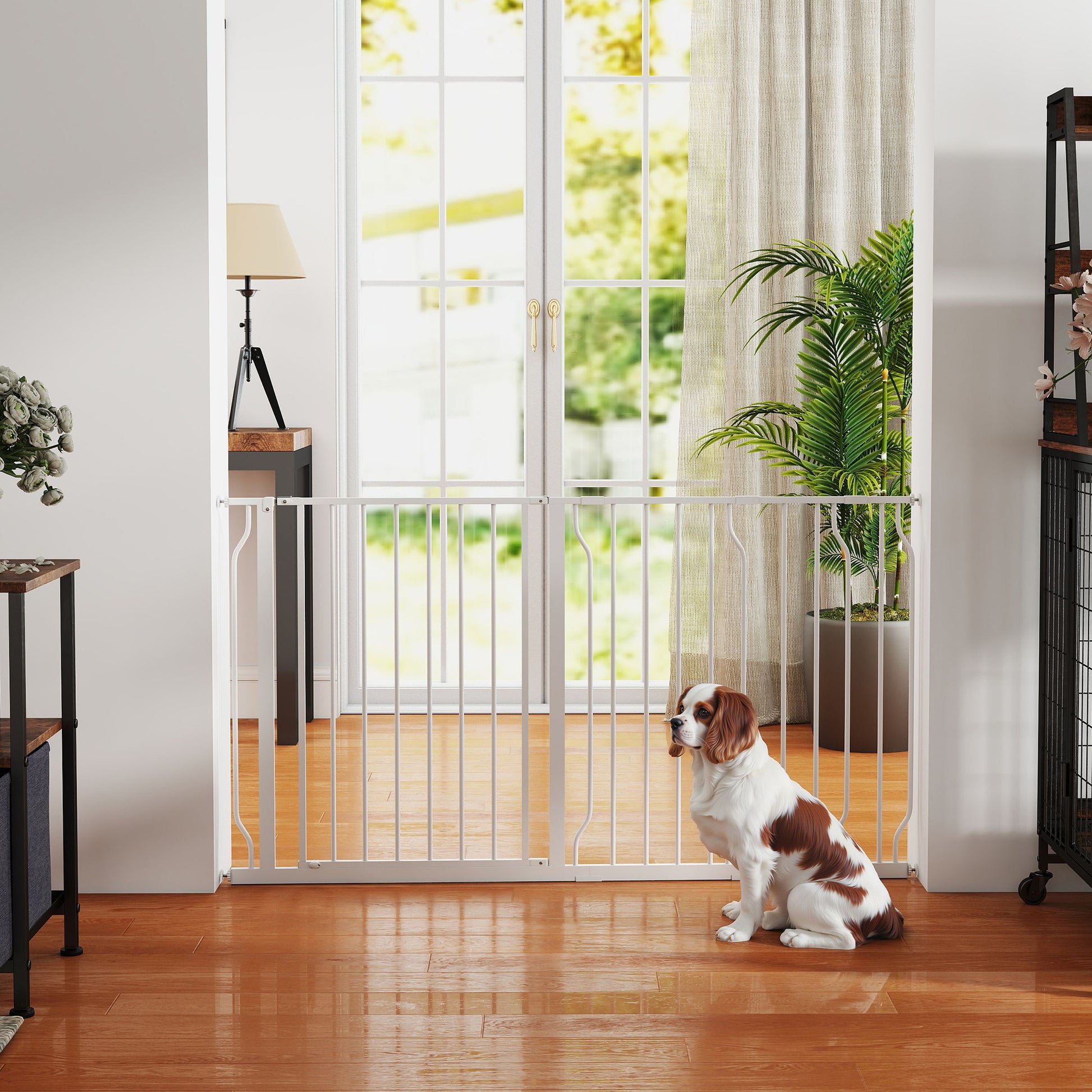 Door Guard Stair Protection with 10/20 cm Extension Door Guard without Drilling Stair Guard for Widths 75-145 cm Swivel on Both Sides Steel White