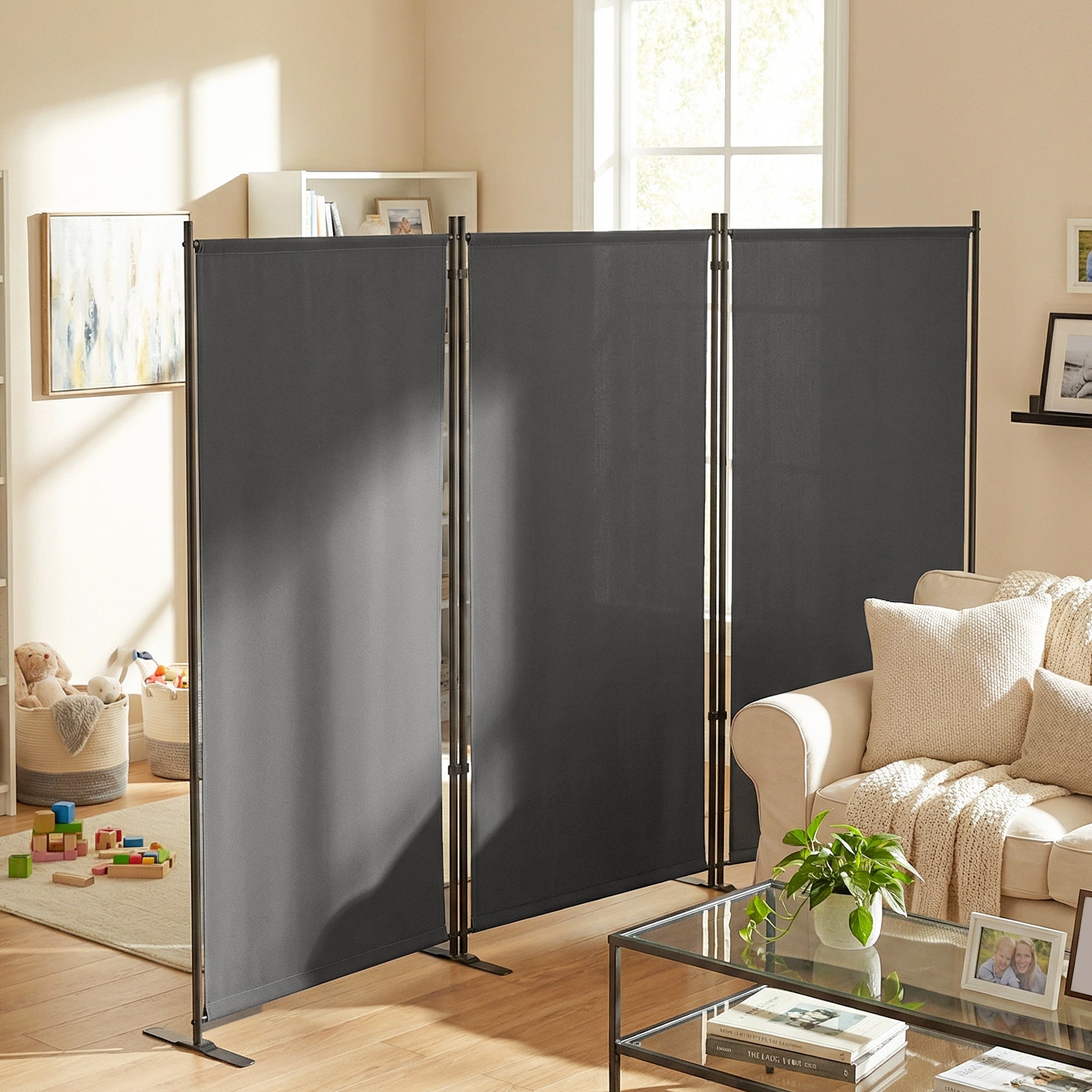 3-Panel Folding Screen, 260 x 180 cm (102.4 x 70.9 in), Room Divider with Metal Frame, UPF 30+, Indoor/Outdoor for Garden, Patio, Terrace, Dark Gray