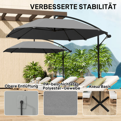 Cantilever Umbrella Aluminum Ø 260 cm Sunshade, waterproof crank umbrella with stand, crank, windproof, tiltable market umbrella, tiltable garden umbrella sun protection for balcony garden terrace dark gray