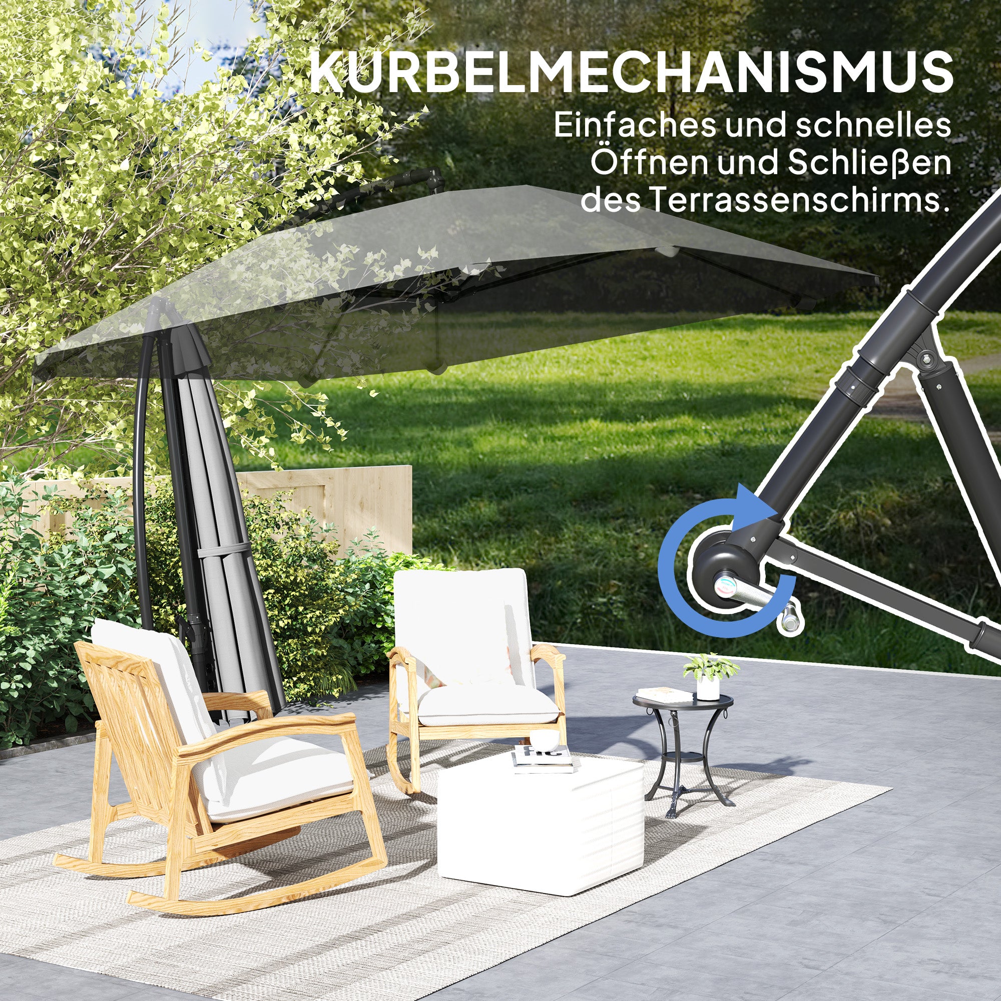 Cantilever Umbrella Aluminum Ø 260 cm Sunshade, waterproof crank umbrella with stand, crank, windproof, tiltable market umbrella, tiltable garden umbrella sun protection for balcony garden terrace dark gray