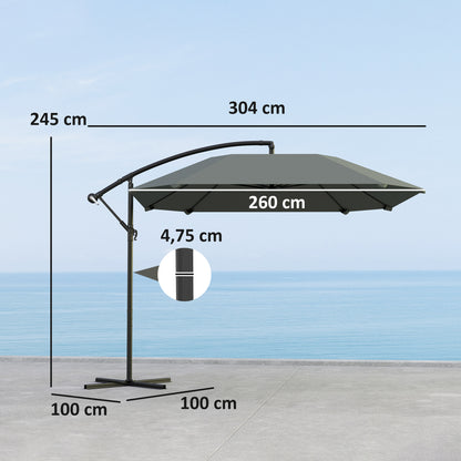 Cantilever Umbrella Aluminum Ø 260 cm Sunshade, waterproof crank umbrella with stand, crank, windproof, tiltable market umbrella, tiltable garden umbrella sun protection for balcony garden terrace dark gray