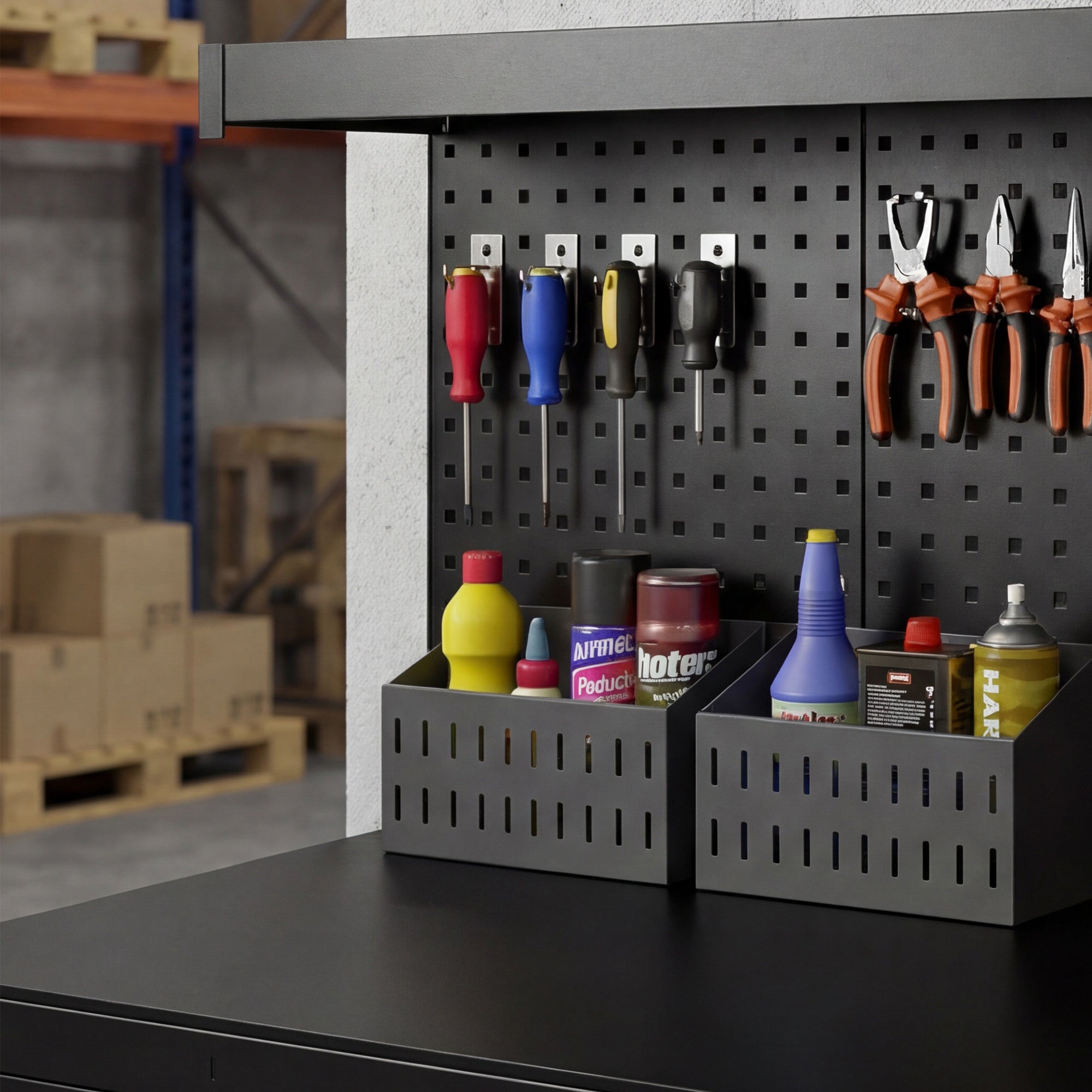 Workbench with Pegboard — Heavy-Duty Workstation with 2 Drawers & 2 Adjustable Shelves, 600 lb Capacity, 48 x 24 x 61.4 in (122 x 61 x 156 cm), Black