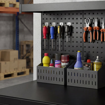 Workbench with Pegboard — Heavy-Duty Workstation with 2 Drawers & 2 Adjustable Shelves, 600 lb Capacity, 48 x 24 x 61.4 in (122 x 61 x 156 cm), Black