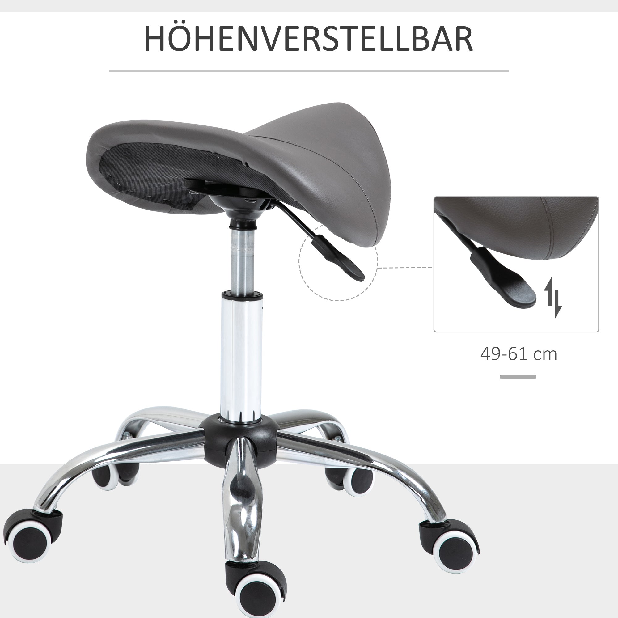 Saddle Stool Office Stool Swivel Stool Rolling Stool Cosmetology Stool Padded Height Adjustable (Gray)