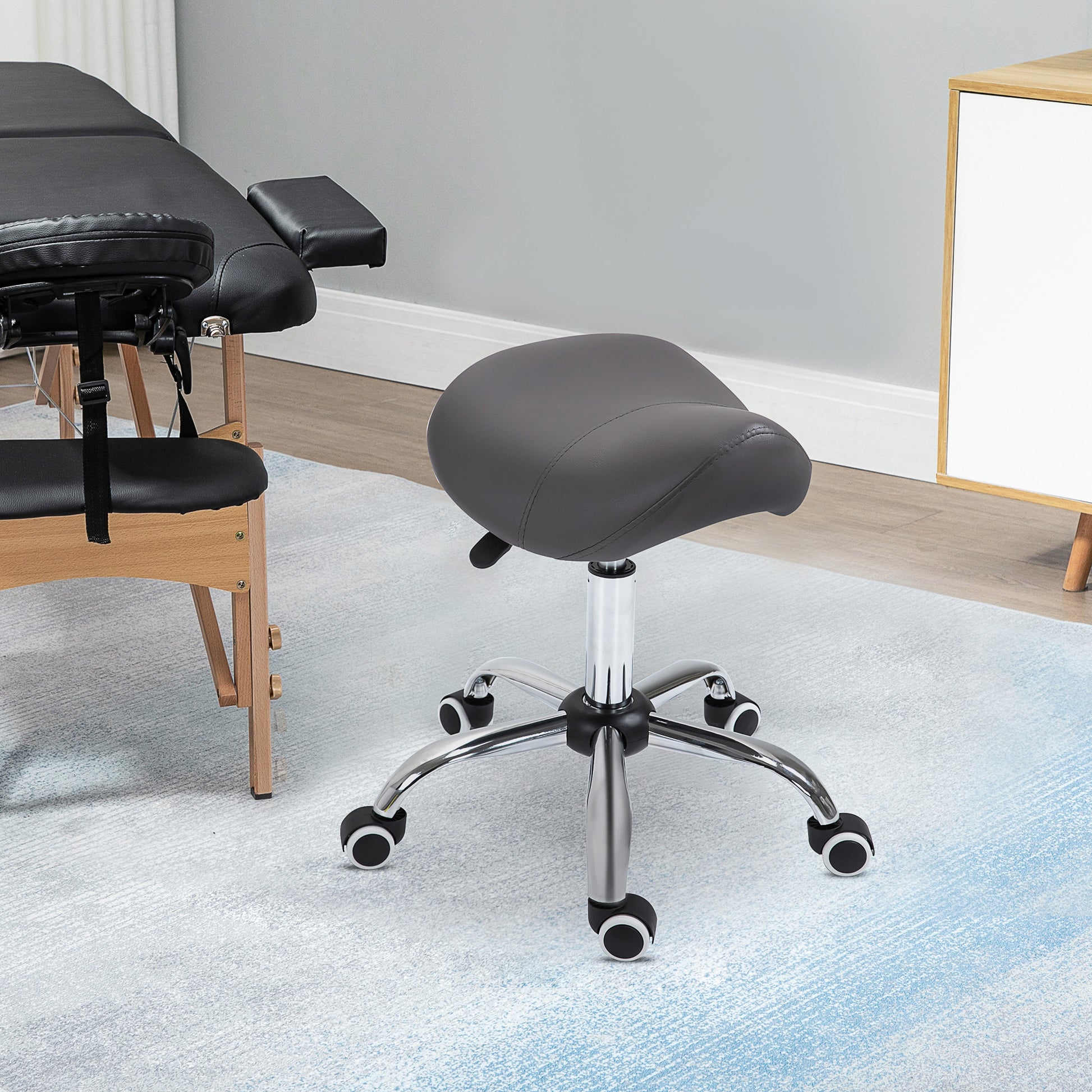 Saddle Stool Office Stool Swivel Stool Rolling Stool Cosmetology Stool Padded Height Adjustable (Gray)