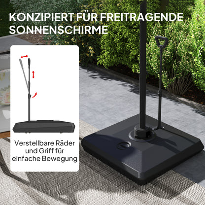 Umbrella Stand for up to 160 kg Fillable Cantilever Umbrella Stand, Umbrella Stand with Wheels, Handle Square Umbrella Holder Umbrella Weight Stand for Umbrella 135/140/160mm, for Balcony Black