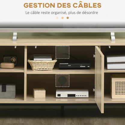 TV Stand TV Cabinet TV Stand up to 65 Inches 3 Cabinets 2 Cable Holes with Adjustable Shelf - 150 x 40 x 51 cm Natural