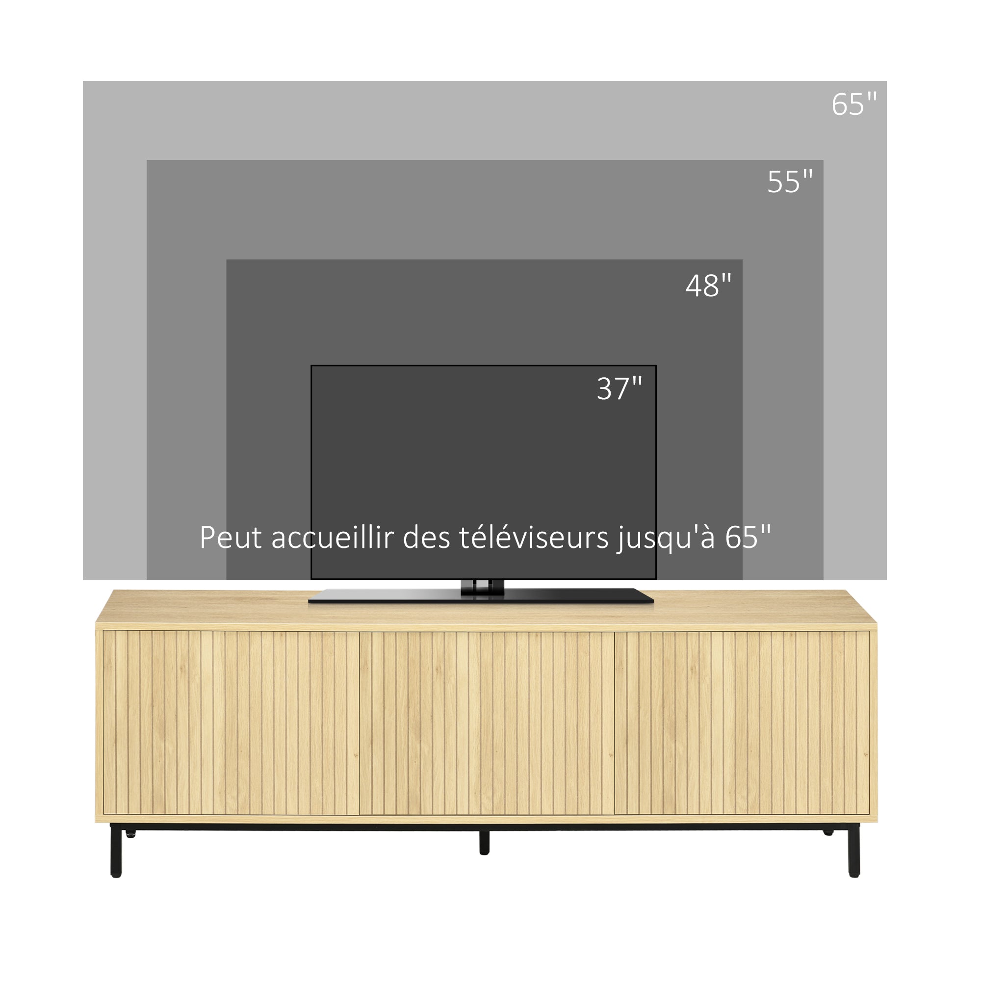 TV Stand TV Cabinet TV Stand up to 65 Inches 3 Cabinets 2 Cable Holes with Adjustable Shelf - 150 x 40 x 51 cm Natural