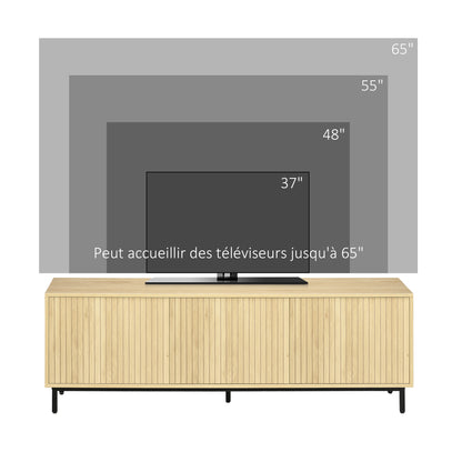 TV Stand TV Cabinet TV Stand up to 65 Inches 3 Cabinets 2 Cable Holes with Adjustable Shelf - 150 x 40 x 51 cm Natural