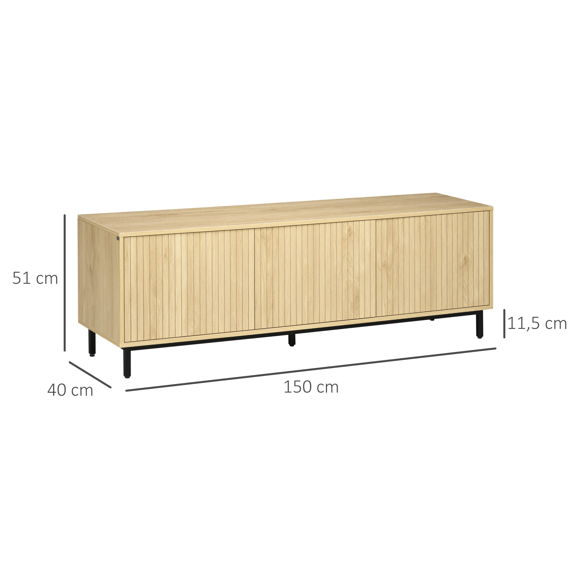 TV Stand TV Cabinet TV Stand up to 65 Inches 3 Cabinets 2 Cable Holes with Adjustable Shelf - 150 x 40 x 51 cm Natural