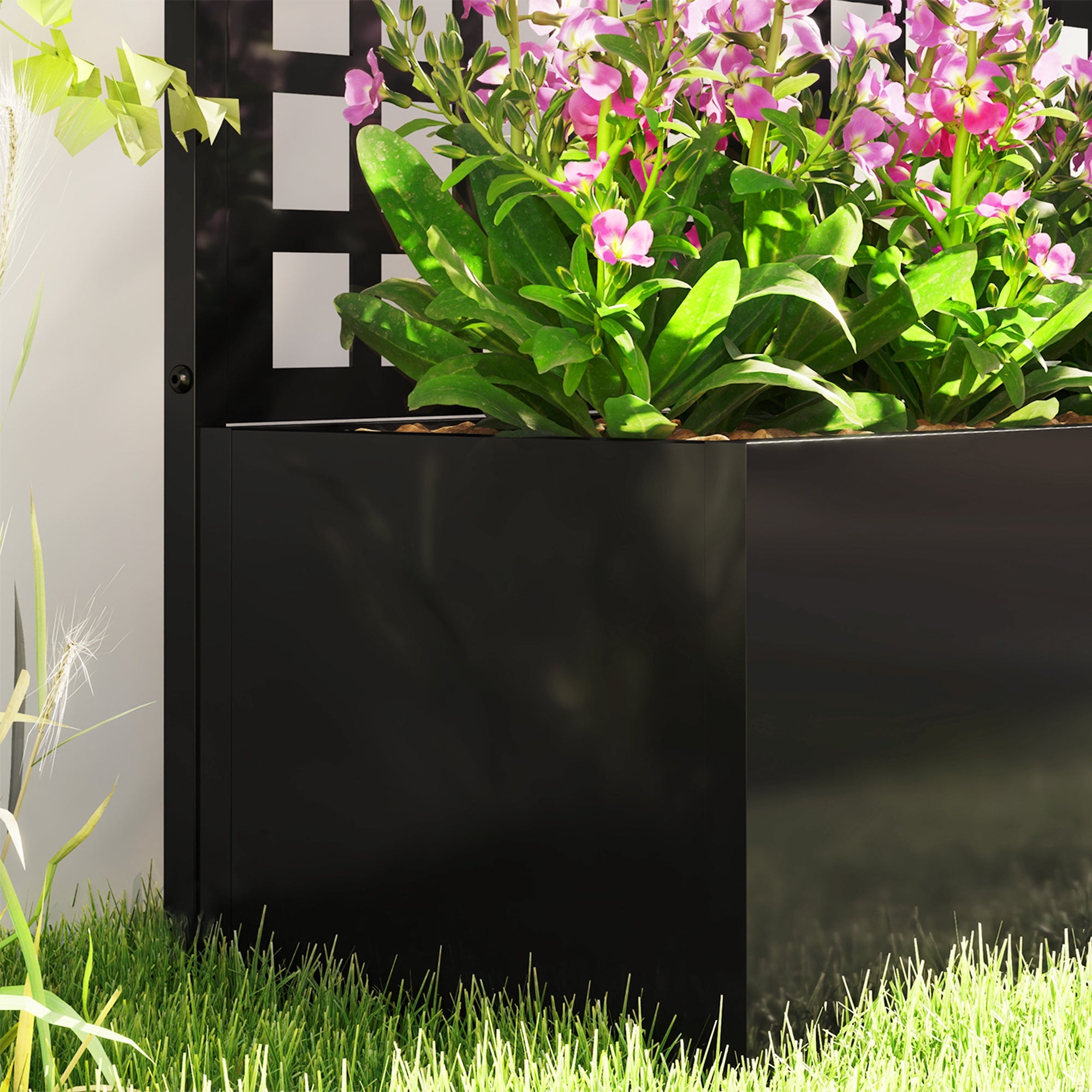 Planter Box with Lattice, Privacy Screen, Raised Garden Bed, Outdoor Planter Box made of galvanized steel, for climbing plants, planter box for balcony, terrace, patio, 89x40x178cm, Black