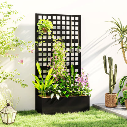 Planter Box with Lattice, Privacy Screen, Raised Garden Bed, Outdoor Planter Box made of galvanized steel, for climbing plants, planter box for balcony, terrace, patio, 89x40x178cm, Black
