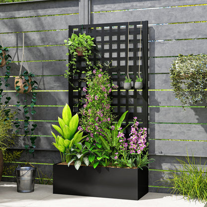 Planter Box with Lattice, Privacy Screen, Raised Garden Bed, Outdoor Planter Box made of galvanized steel, for climbing plants, planter box for balcony, terrace, patio, 89x40x178cm, Black