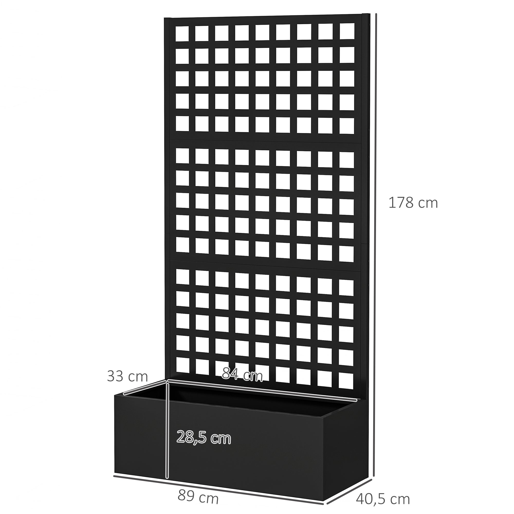 Planter Box with Lattice, Privacy Screen, Raised Garden Bed, Outdoor Planter Box made of galvanized steel, for climbing plants, planter box for balcony, terrace, patio, 89x40x178cm, Black