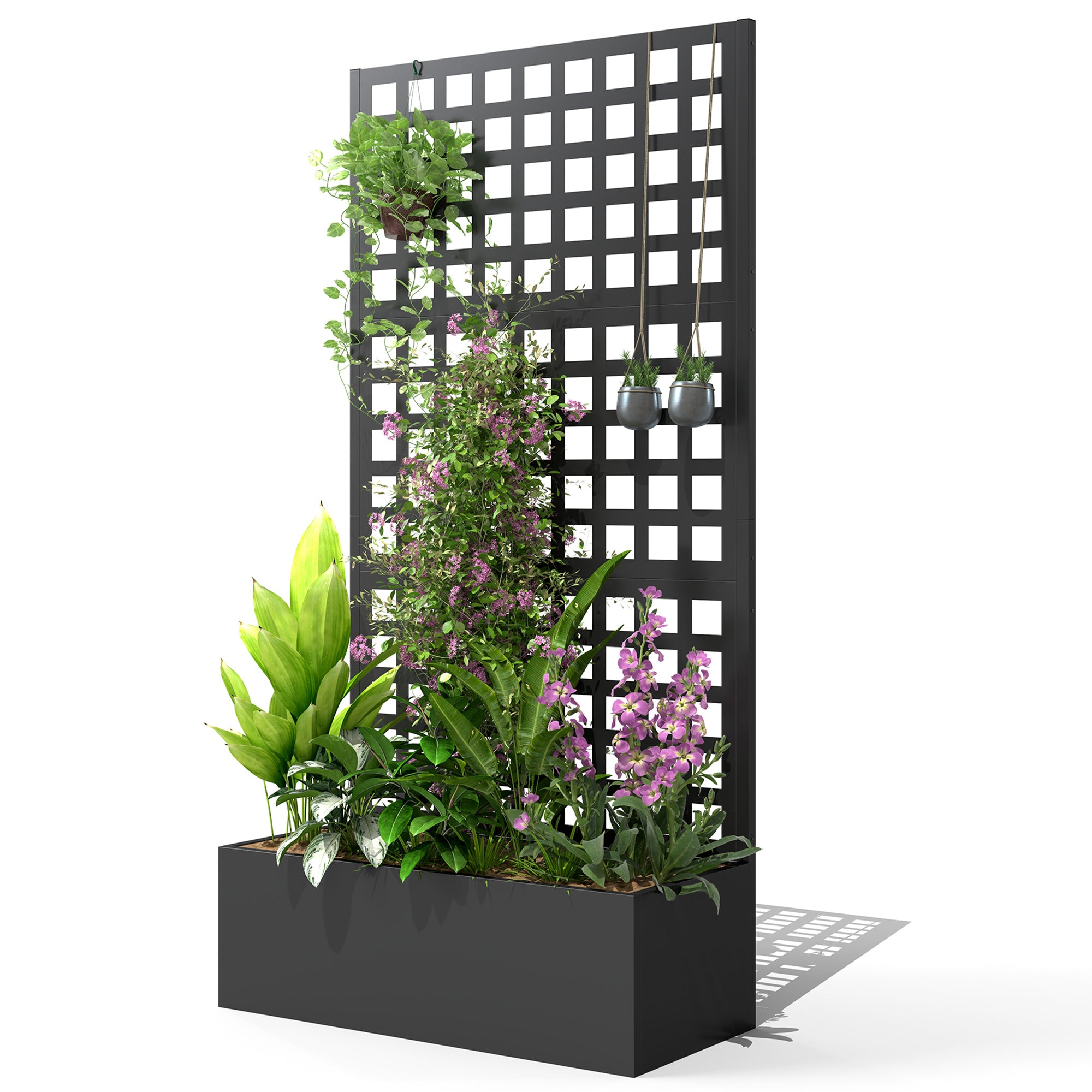 Planter Box with Lattice, Privacy Screen, Raised Garden Bed, Outdoor Planter Box made of galvanized steel, for climbing plants, planter box for balcony, terrace, patio, 89x40x178cm, Black