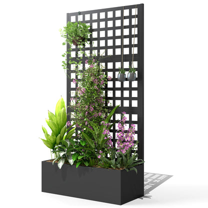 Planter Box with Lattice, Privacy Screen, Raised Garden Bed, Outdoor Planter Box made of galvanized steel, for climbing plants, planter box for balcony, terrace, patio, 89x40x178cm, Black