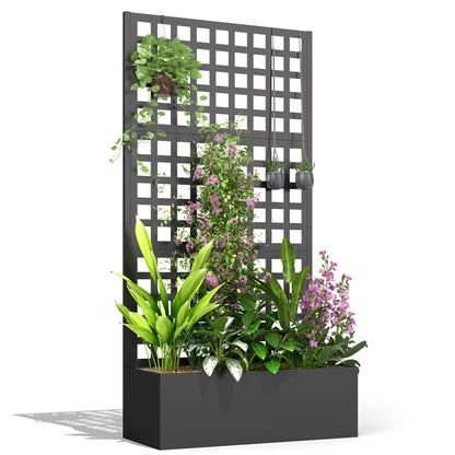 Planter Box with Lattice, Privacy Screen, Raised Garden Bed, Outdoor Planter Box made of galvanized steel, for climbing plants, planter box for balcony, terrace, patio, 89x40x178cm, Black