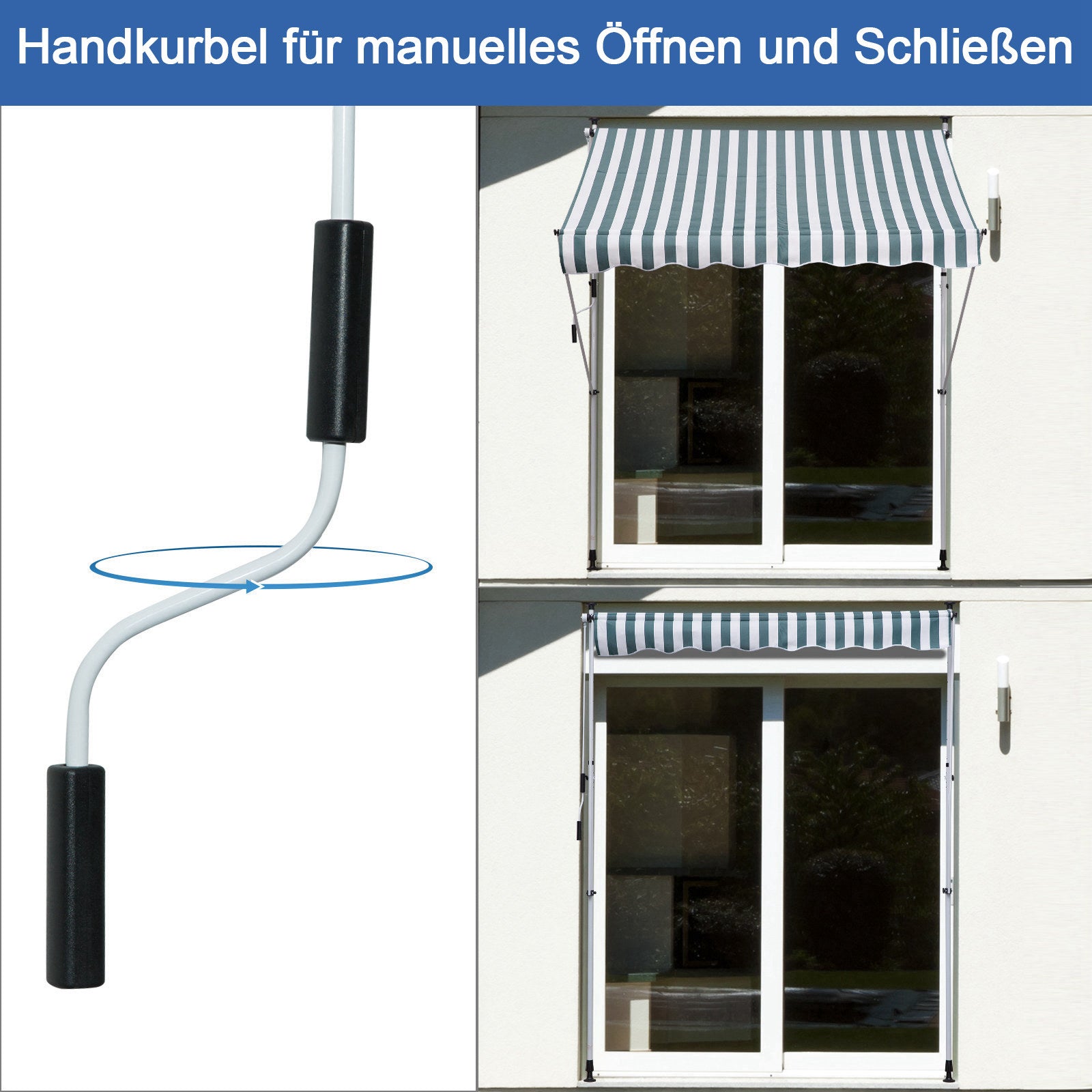 Clamp Awning with Hand Crank Height Adjustable Pivot Arm Awning Dirt-Repellent, Weather-Resistant Balcony Awning 150cm Wide Patio Awning for Terrace Balcony Porch Green