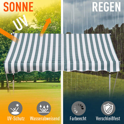 Clamp Awning with Hand Crank Height Adjustable Pivot Arm Awning Dirt-Repellent, Weather-Resistant Balcony Awning 150cm Wide Patio Awning for Terrace Balcony Porch Green