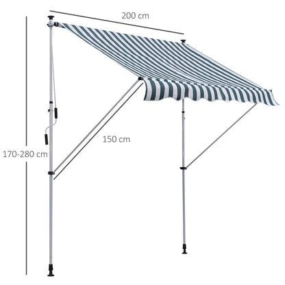 Clamp Awning with Hand Crank Height Adjustable Pivot Arm Awning Dirt-Repellent, Weather-Resistant Balcony Awning 150cm Wide Patio Awning for Terrace Balcony Porch Green