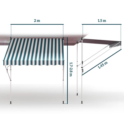 Clamp Awning with Hand Crank Height Adjustable Pivot Arm Awning Dirt-Repellent, Weather-Resistant Balcony Awning 150cm Wide Patio Awning for Terrace Balcony Porch Green