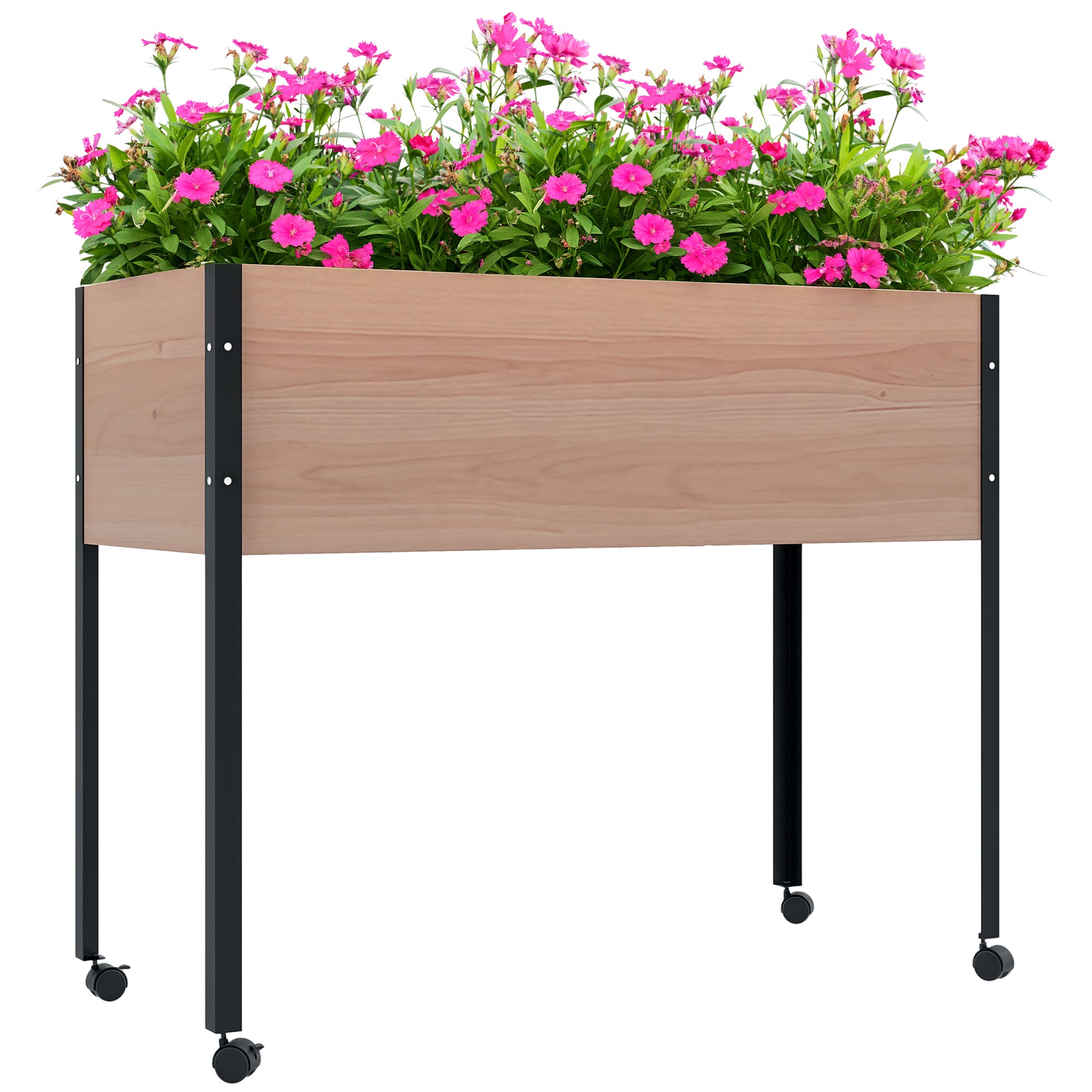 Raised Planter on Legs with 4 Wheels, Irrigation Inserts + Drainage Fleece included Spruce Wood and Metal