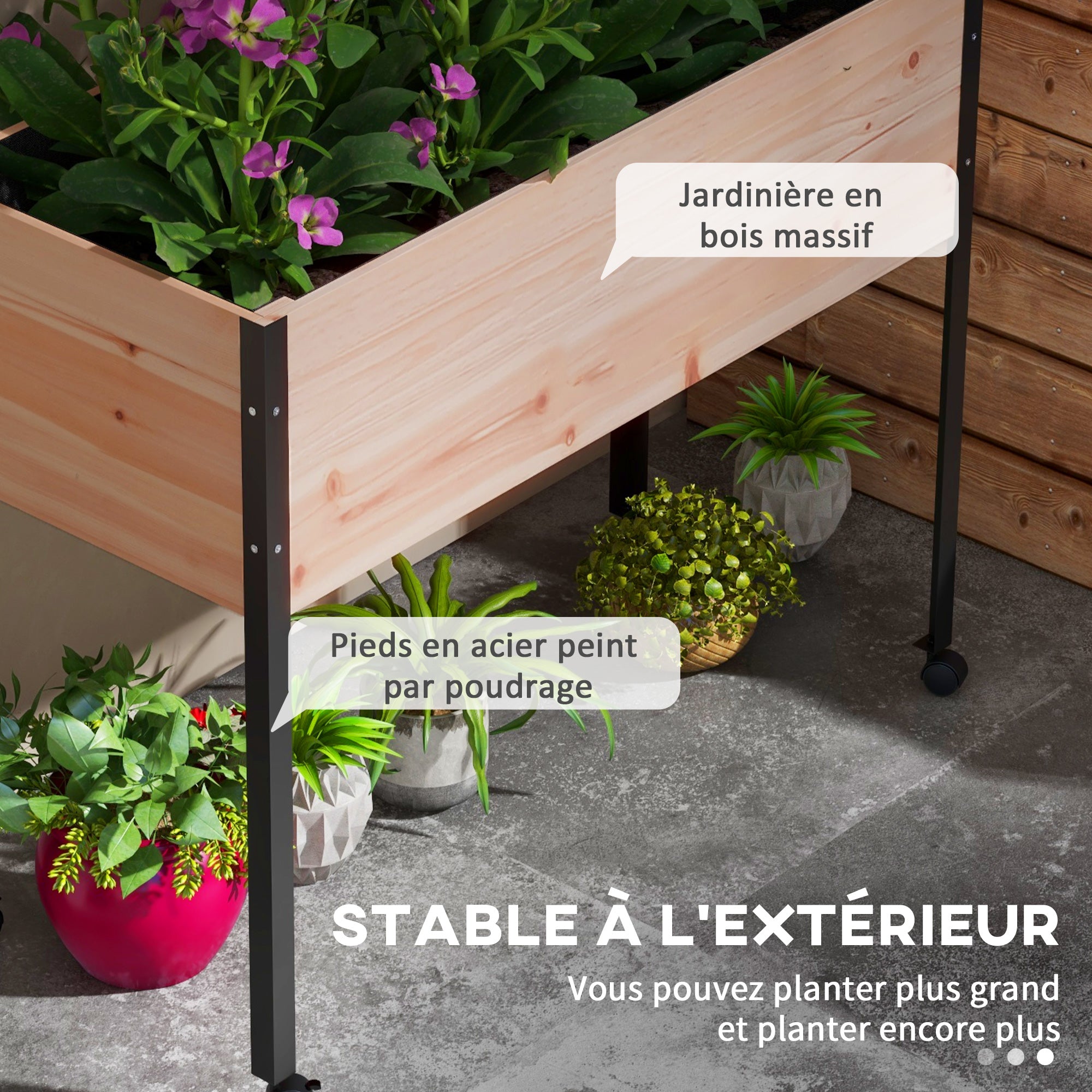 Raised Planter on Legs with 4 Wheels, Irrigation Inserts + Drainage Fleece included Spruce Wood and Metal
