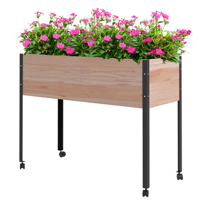 Raised Planter on Legs with 4 Wheels, Irrigation Inserts + Drainage Fleece included Spruce Wood and Metal