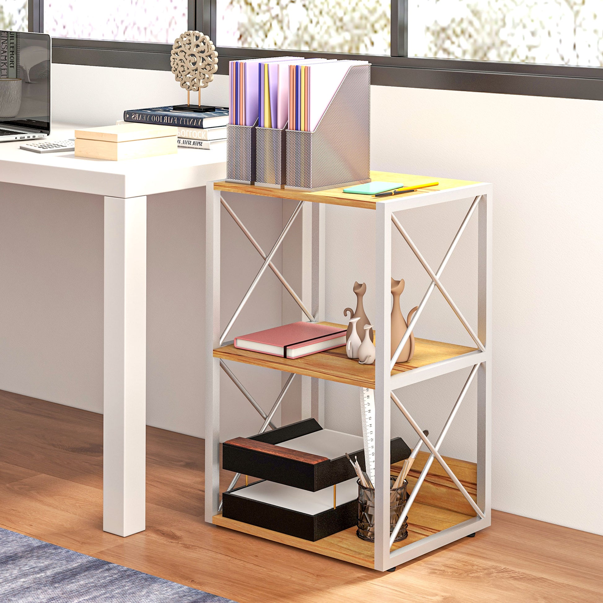 Shelf Unit for Living Room Kitchen, Bathroom 3-Tier Space Saver Wood 40x35x72.5cm