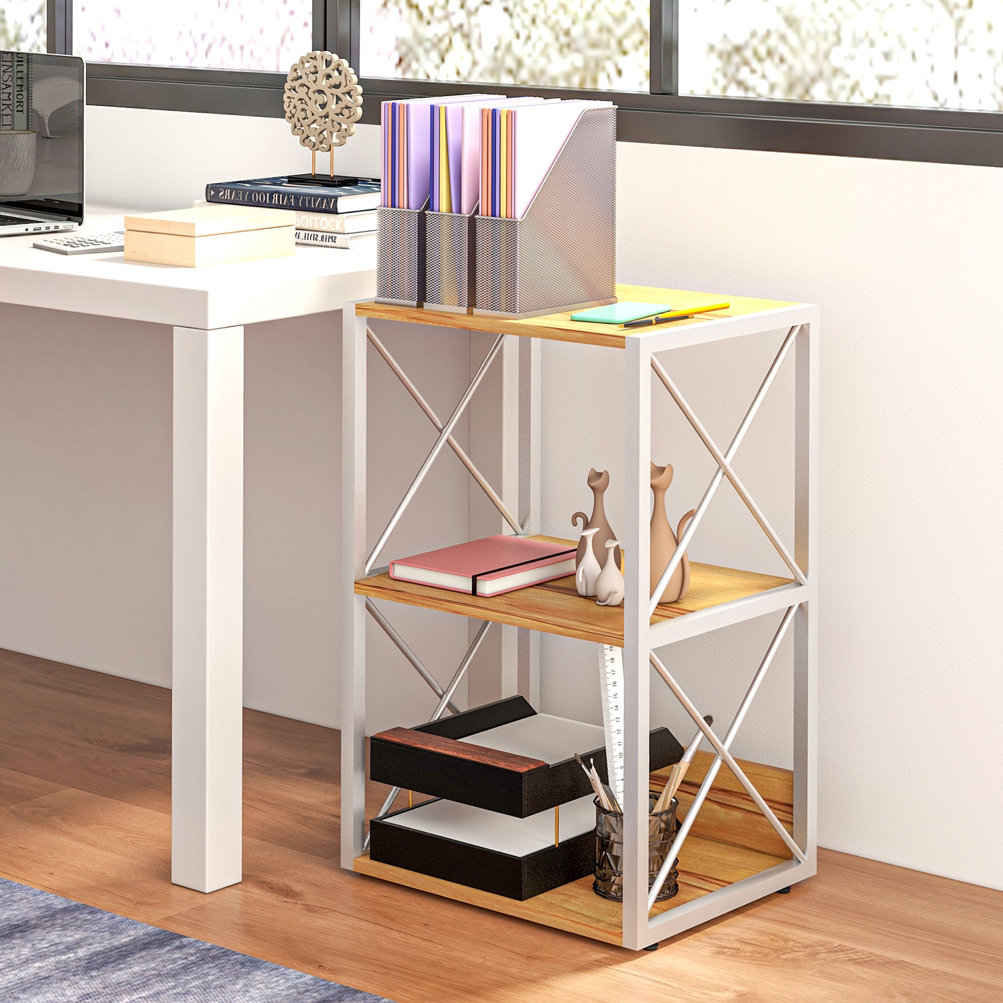 Shelf Unit for Living Room Kitchen, Bathroom 3-Tier Space Saver Wood 40x35x72.5cm