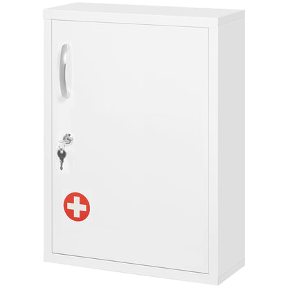Medicine Cabinet, Pharmacy Cabinet with 3 Compartments, Lockable Medication Cabinet for Wall Mount, First Aid Cabinet, Medicine Cabinet with 2 Keys, Steel, White, 40 x 15 x 53.5 cm