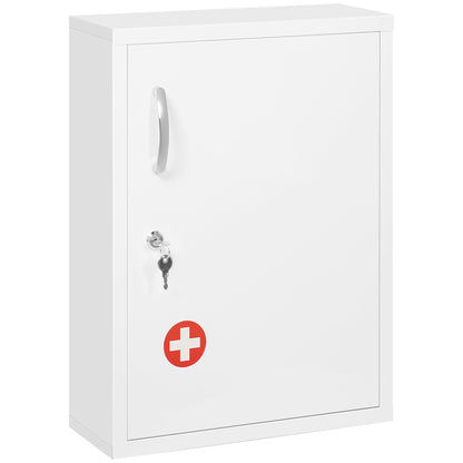 Medicine Cabinet, Pharmacy Cabinet with 3 Compartments, Lockable Medication Cabinet for Wall Mount, First Aid Cabinet, Medicine Cabinet with 2 Keys, Steel, White, 40 x 15 x 53.5 cm