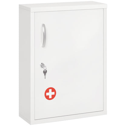 Medicine Cabinet, Pharmacy Cabinet with 3 Compartments, Lockable Medication Cabinet for Wall Mount, First Aid Cabinet, Medicine Cabinet with 2 Keys, Steel, White, 40 x 15 x 53.5 cm