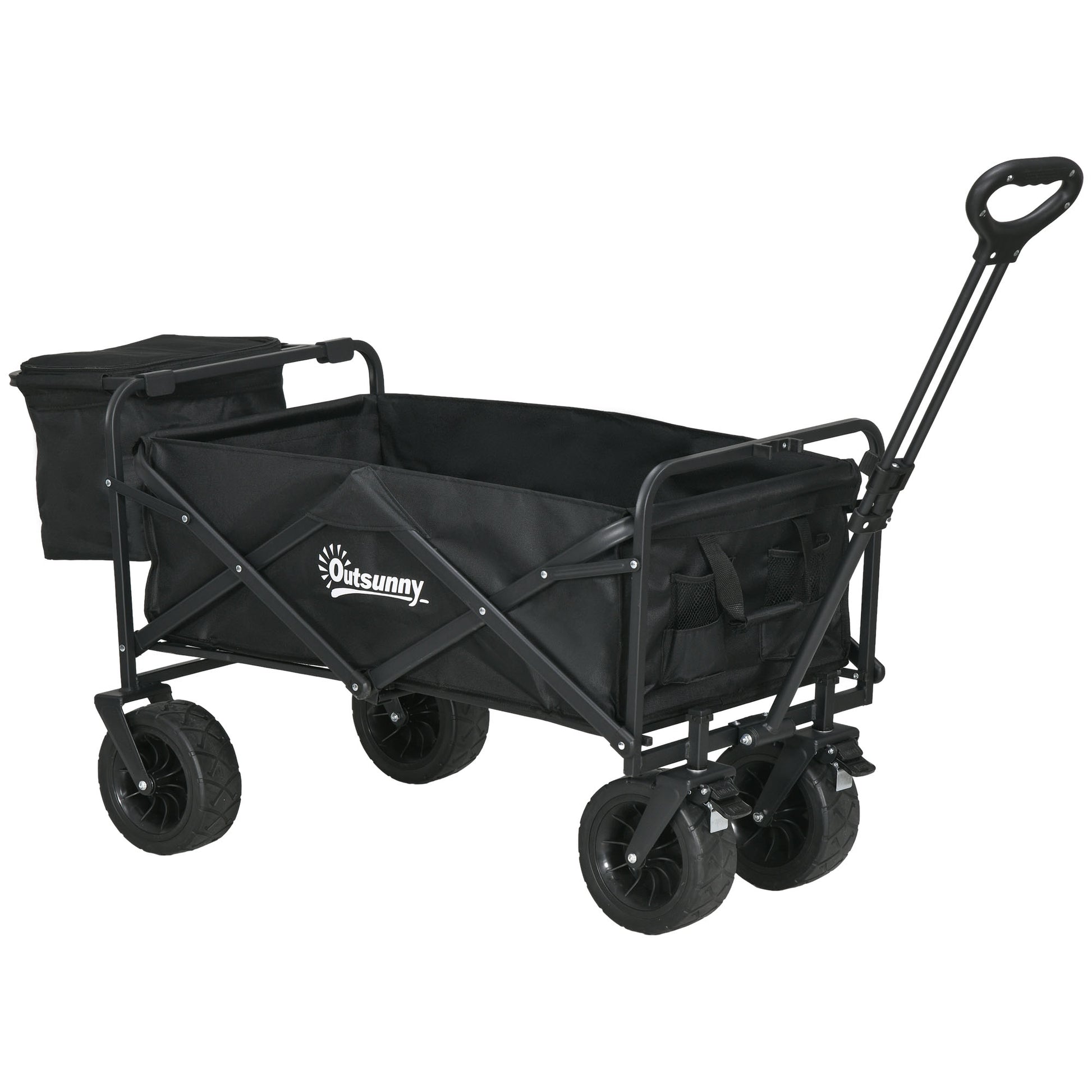 Garden Cart with Detachable Cooler Bag Folding Beach Cart with Adjustable Handle Length and Angle and Carrying Bag Load 100 kg for Shopping Black