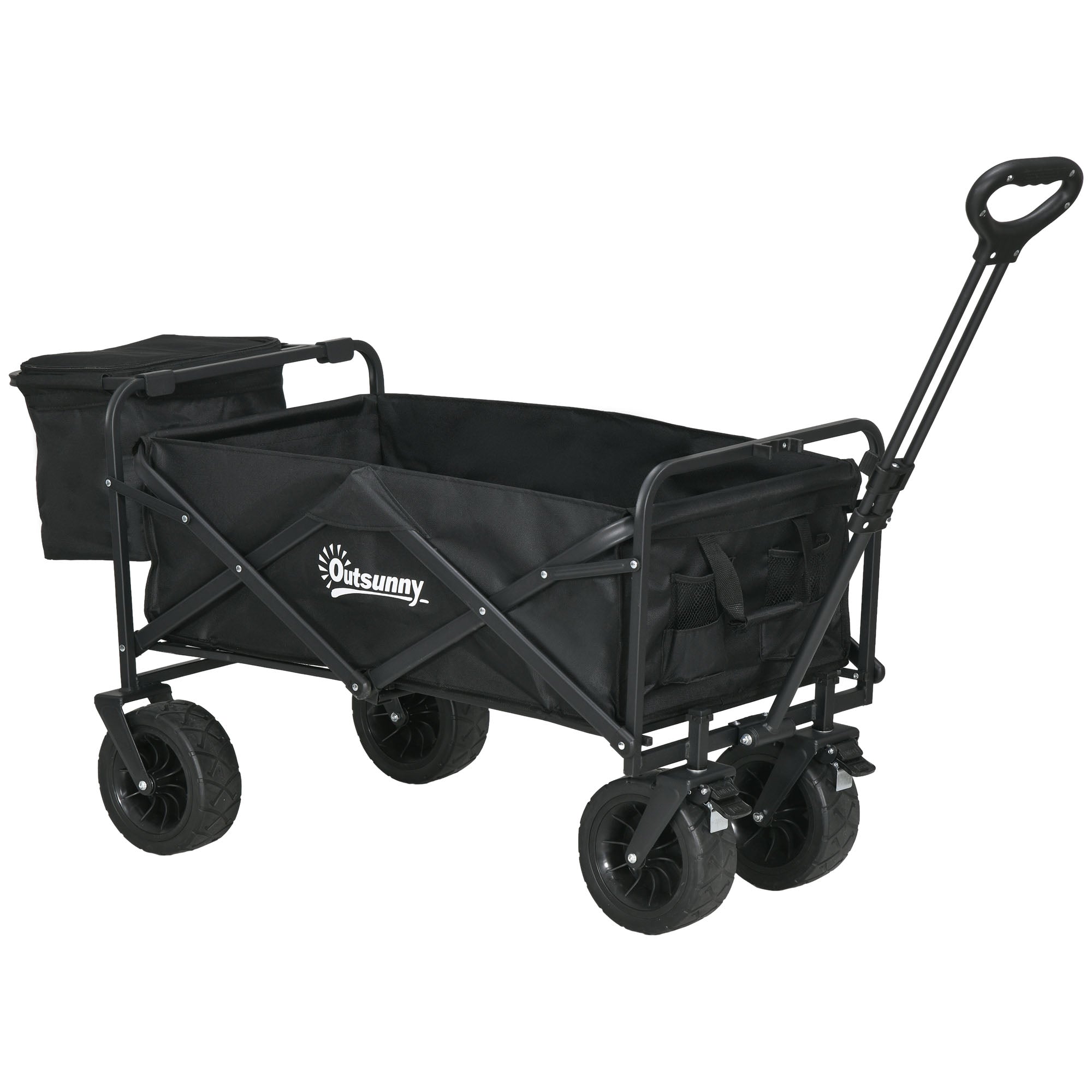 Garden Cart with Detachable Cooler Bag Folding Beach Cart with Adjustable Handle Length and Angle and Carrying Bag Load 100 kg for Shopping Black